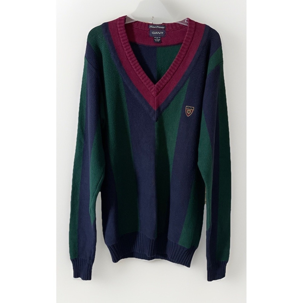Gant Vintage Hand Framed Cotton Striped Pullover Sweater Men's Size Large‎ Tall